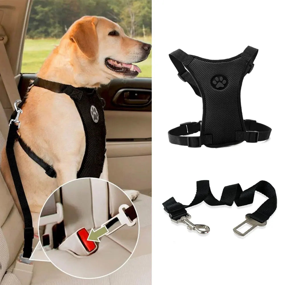 1pcs Breathable Mesh Dog Harness Leash With Adjustable Straps Pet Harness With Car Automotive Seat Safety Belt Dog Chest Straps