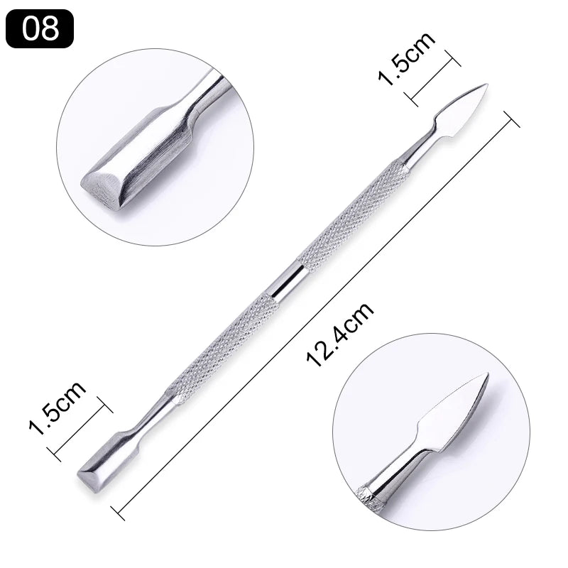 1pcs Double-ended Stainless Steel Cuticle Pusher Dead Skin Push Remover For Pedicure Manicure Nail Art Cleaner Care Tool