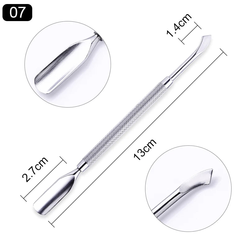 1pcs Double-ended Stainless Steel Cuticle Pusher Dead Skin Push Remover For Pedicure Manicure Nail Art Cleaner Care Tool