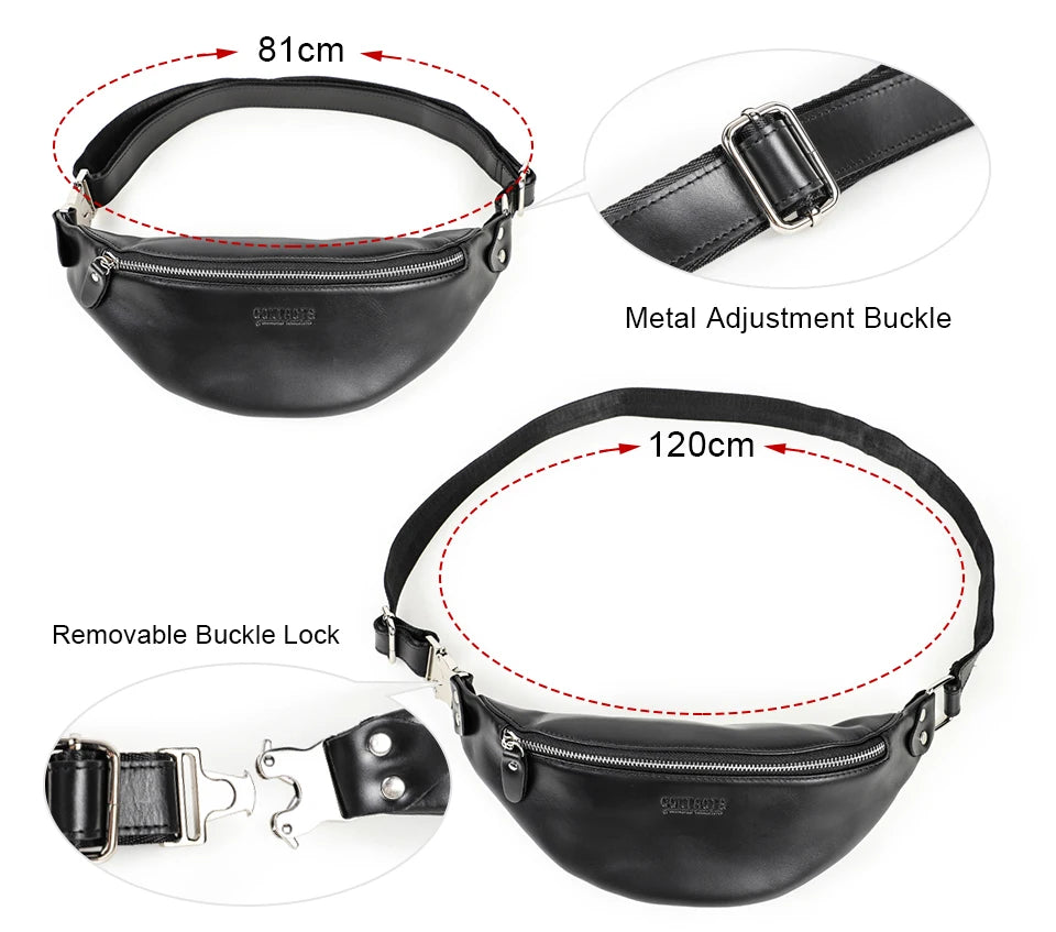 CONTACT'S Men Waist Packs Genuine Leather Travel Fanny Pack For Male Multifunctional Waist Bag 6.7" phone Belt Bag Chest Bag