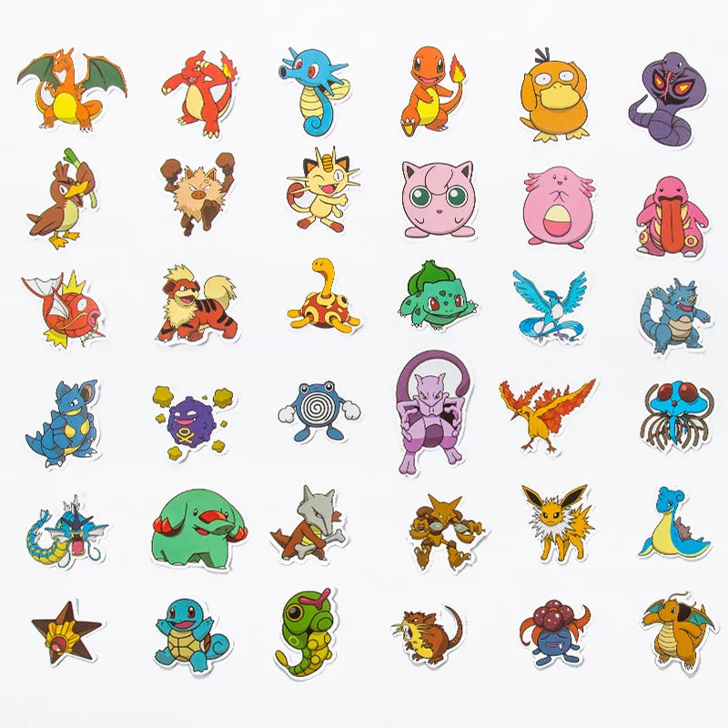 50/100Pcs Pokemon Stickers Kawaii Pikachu Skateboard Bicycle Guitar Laptop Kids Waterproof Stiker Toys