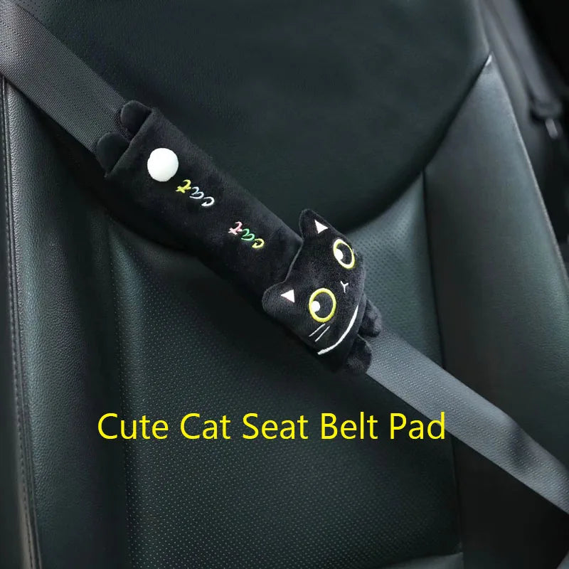 Cartoon Cute Cat Car Neck Pillow Car Headrest Travel Cushion Cat Seatbelt Shoulder Pads Covers Rearview Mirror Cover Accessories