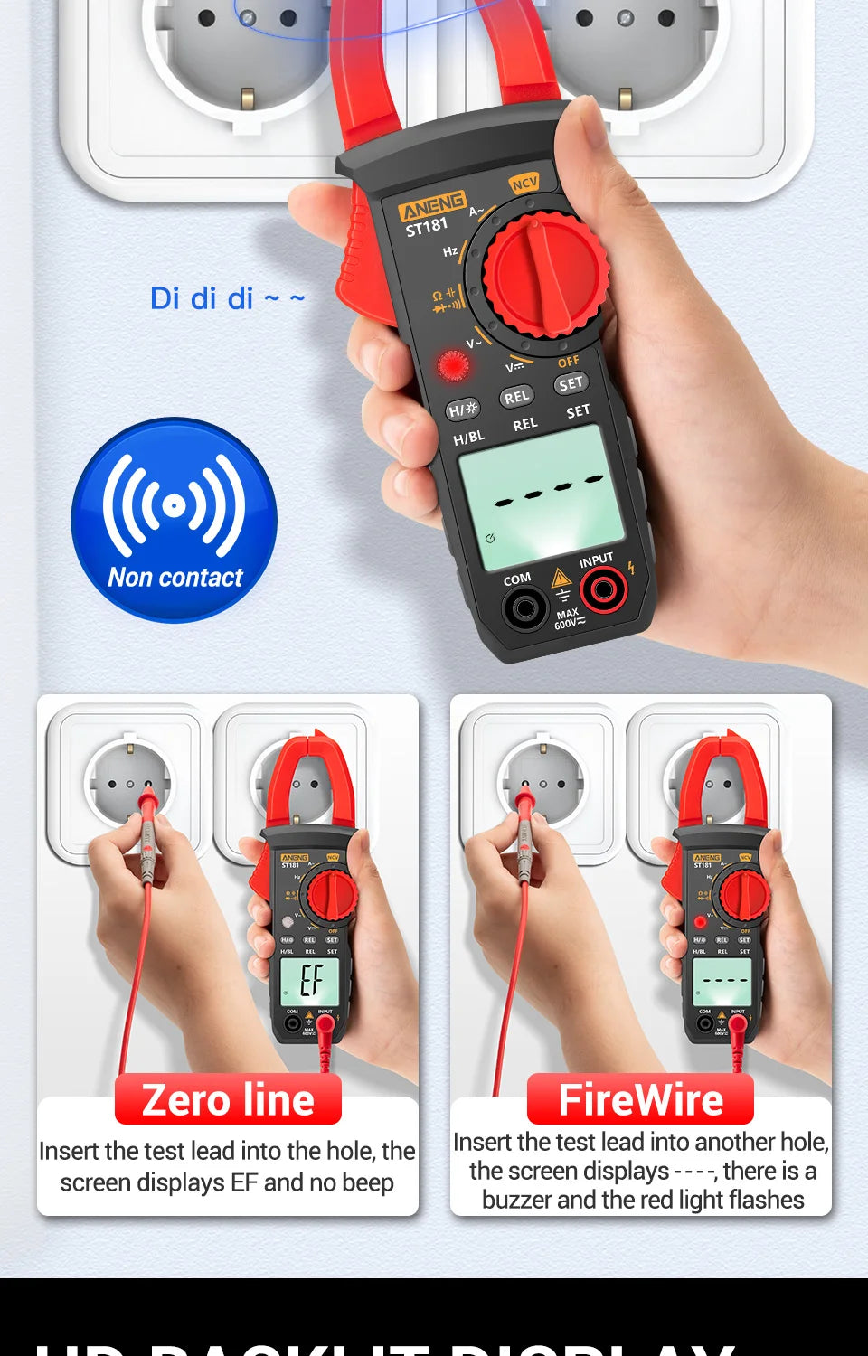 ANENG ST181 Digital Clamp Meter DC/AC Current 4000 Counts Multimeter Ammeter Voltage Tester Car Amp Hz Capacitance NCV Ohm Test