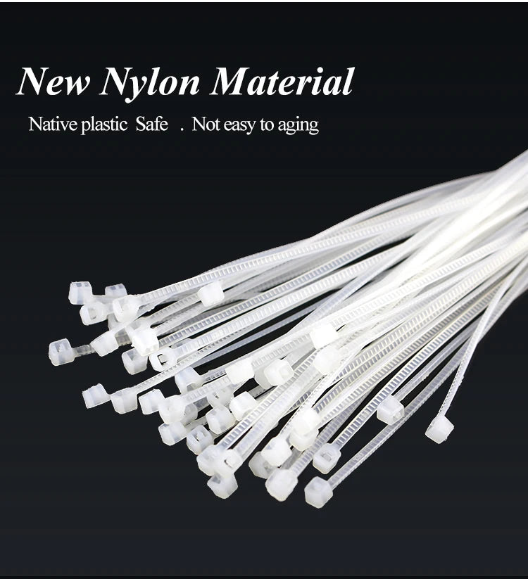 100pcs/bag cable tie Self-locking plastic nylon tie White Organiser Fasten Cable Wire Cable Zip Ties