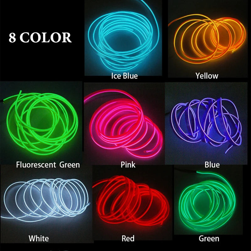 5M purple Car light DIY Car Interior Lighting Flexible Neon With Cigarette usb Drive controller car accessories Car LED 12V