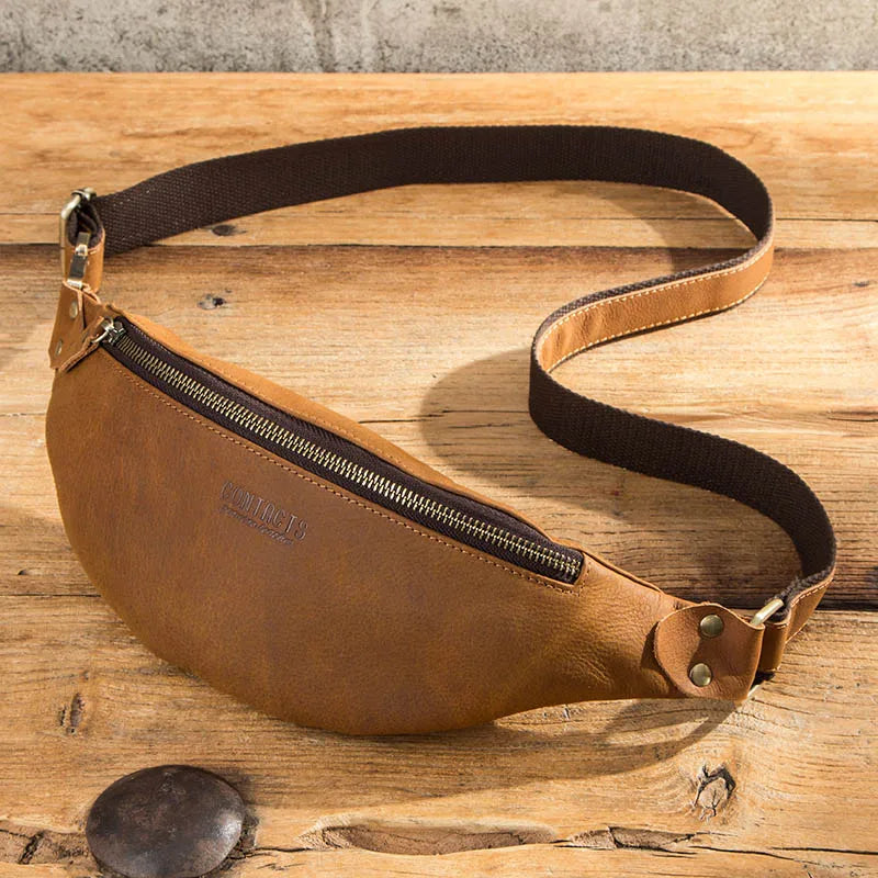 CONTACT'S Men Waist Packs Genuine Leather Travel Fanny Pack For Male Multifunctional Waist Bag 6.7" phone Belt Bag Chest Bag