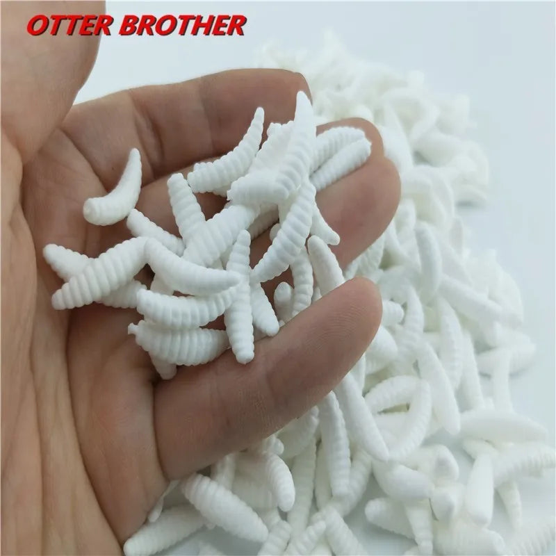 20pcs/lot Silicone Bait Maggot Grub Soft Fishing Lure 2cm 0.3g Artificial Bread Smell Worms Gear For Winter Glow Accessories