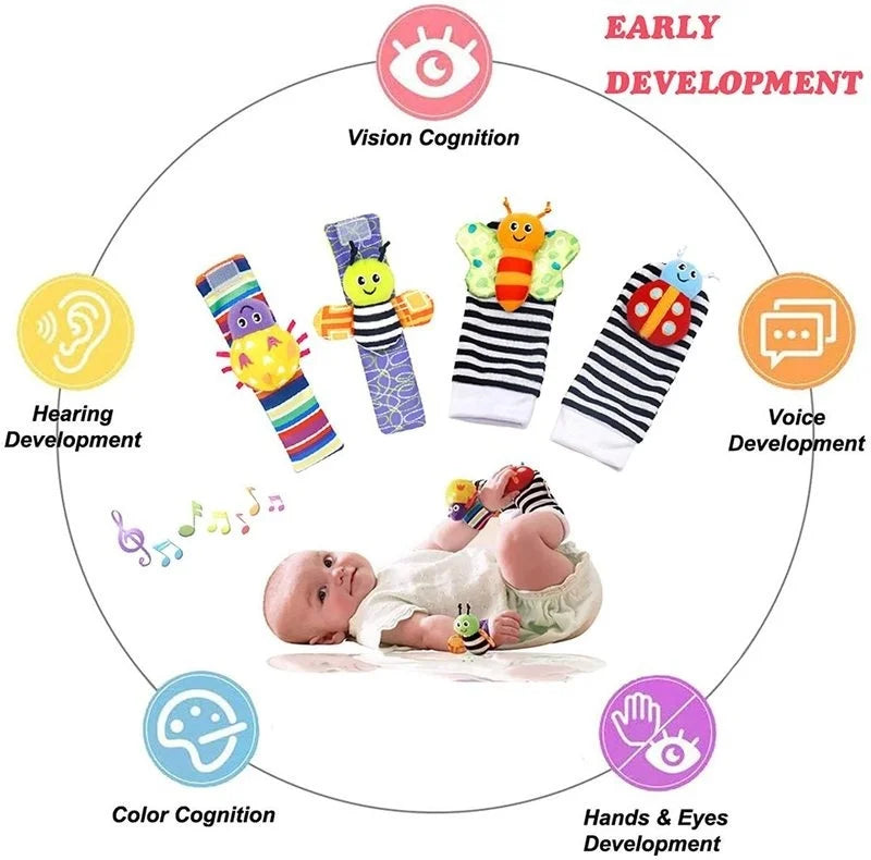 0~24 Months Baby Rattles Soft Plush Toys Foot Wrist Rattle Set Cartoon Newborn Development Educational Toys For Children