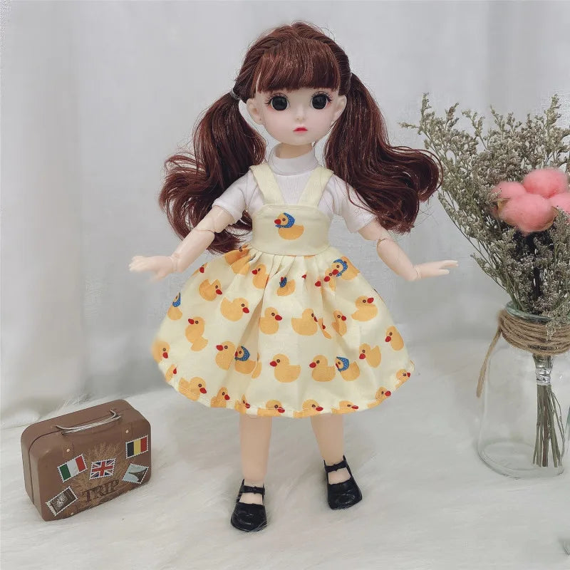 30cm Bjd Doll 12 Moveable Joints 1/6 Girl's Dress 3D Brown Eyes Toy with Clothes Shoes Kids Toys for Girl Children Gift