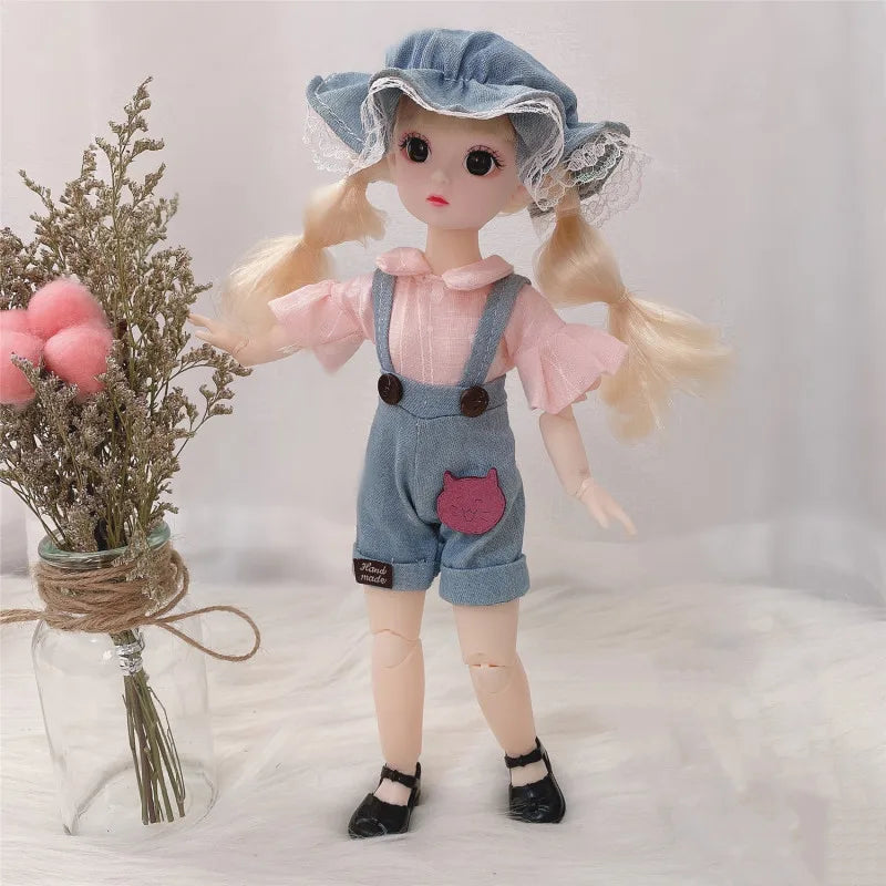 30cm Bjd Doll 12 Moveable Joints 1/6 Girl's Dress 3D Brown Eyes Toy with Clothes Shoes Kids Toys for Girl Children Gift