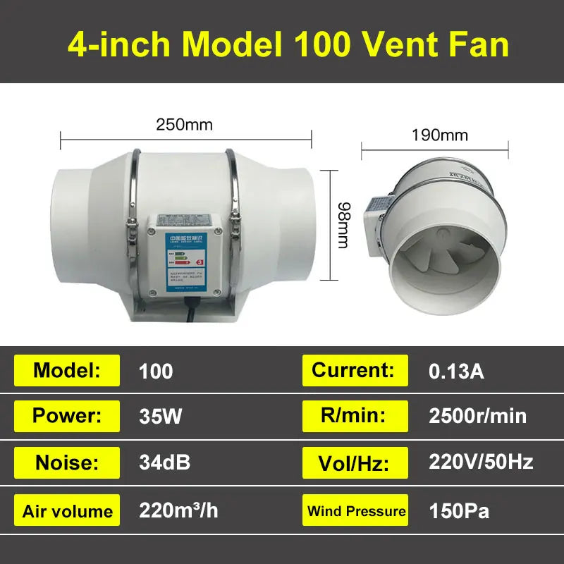 4 5 6 8 Inch 220V Exhaust Fans Home Inline Pipe Duct Extractor Ventilation Kitchen Toilet Air Clean Ventilator Diagonal Flow Fan