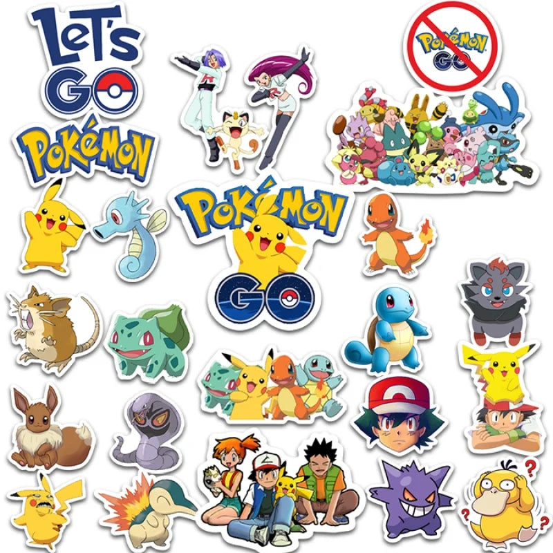 50/100Pcs Pokemon Stickers Kawaii Pikachu Skateboard Bicycle Guitar Laptop Kids Waterproof Stiker Toys