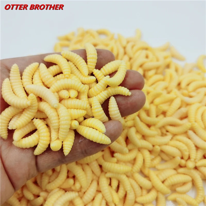 20pcs/lot Silicone Bait Maggot Grub Soft Fishing Lure 2cm 0.3g Artificial Bread Smell Worms Gear For Winter Glow Accessories