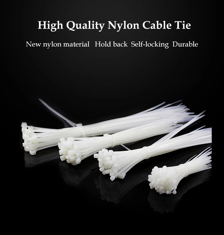 100pcs/bag cable tie Self-locking plastic nylon tie White Organiser Fasten Cable Wire Cable Zip Ties