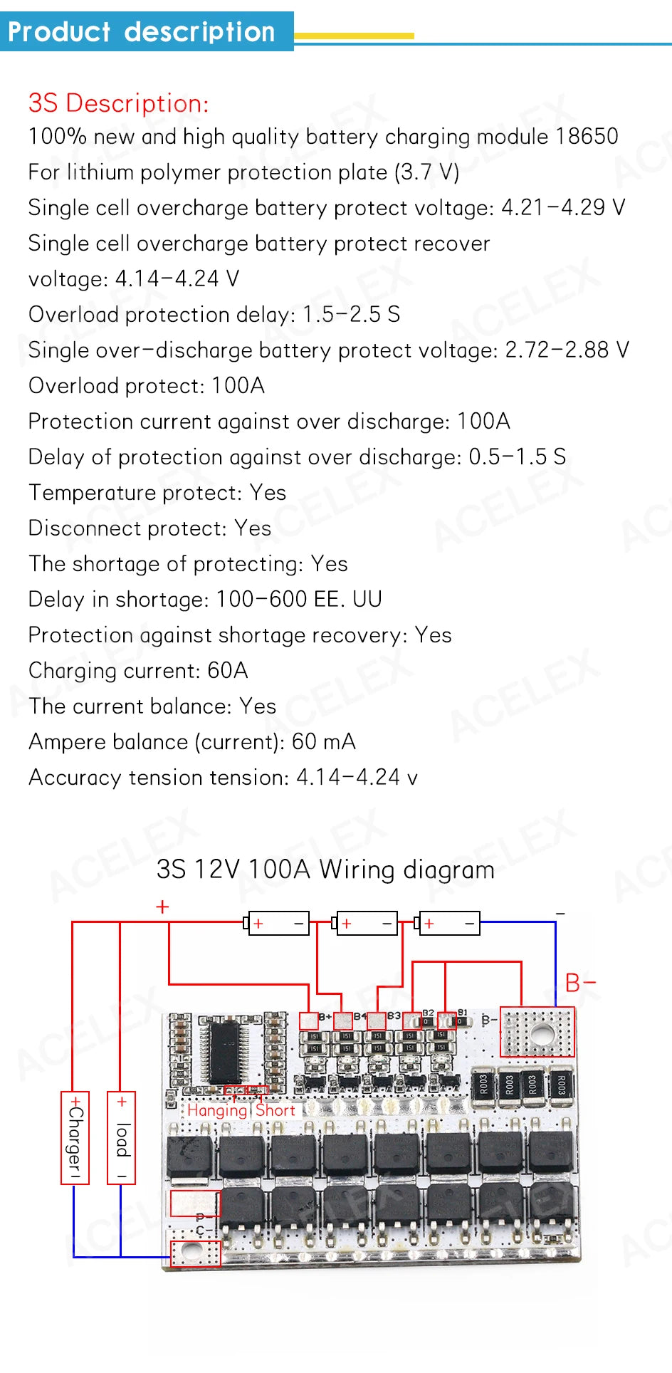 3s/4s/5s Bms 12v 16.8v 21v 3.7v 100a Li-ion Lmo Ternary Lithium Battery Protection Circuit Board Li-polymer Balance Charging