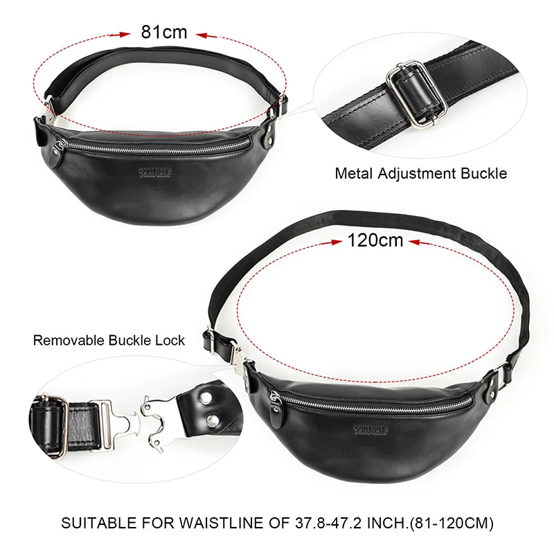 CONTACT'S Men Waist Packs Genuine Leather Travel Fanny Pack For Male Multifunctional Waist Bag 6.7" phone Belt Bag Chest Bag