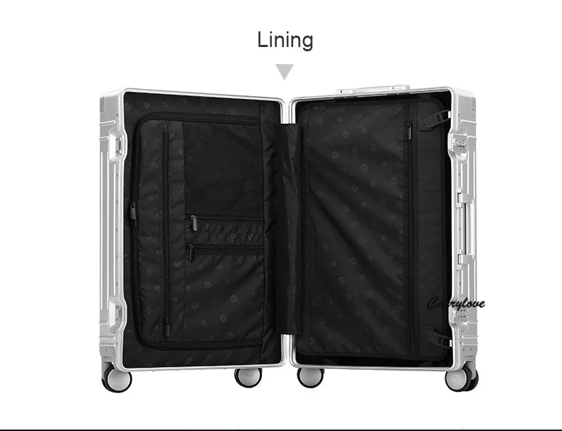 Carrylove 20"24"26"29" Inch Aluminum Trolley Suitcase Waterproof Metallic Cabin Luggage Trolly Bag With Wheels