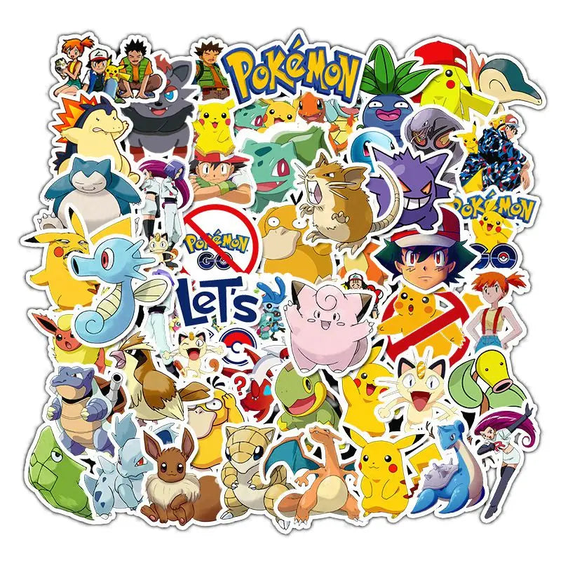 50/100Pcs Pokemon Stickers Kawaii Pikachu Skateboard Bicycle Guitar Laptop Kids Waterproof Stiker Toys