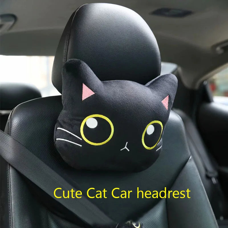 Cartoon Cute Cat Car Neck Pillow Car Headrest Travel Cushion Cat Seatbelt Shoulder Pads Covers Rearview Mirror Cover Accessories