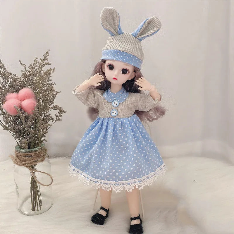 30cm Bjd Doll 12 Moveable Joints 1/6 Girl's Dress 3D Brown Eyes Toy with Clothes Shoes Kids Toys for Girl Children Gift