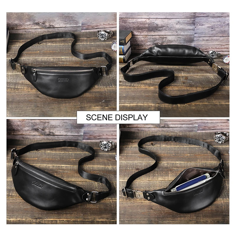 CONTACT'S Men Waist Packs Genuine Leather Travel Fanny Pack For Male Multifunctional Waist Bag 6.7" phone Belt Bag Chest Bag