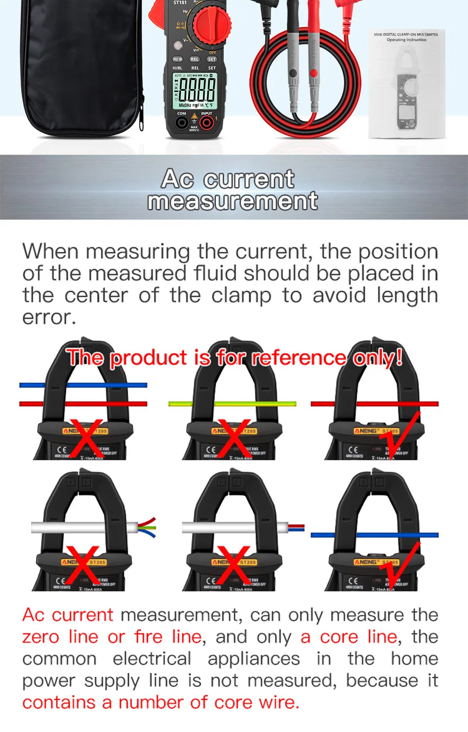 ANENG ST181 Digital Clamp Meter DC/AC Current 4000 Counts Multimeter Ammeter Voltage Tester Car Amp Hz Capacitance NCV Ohm Test