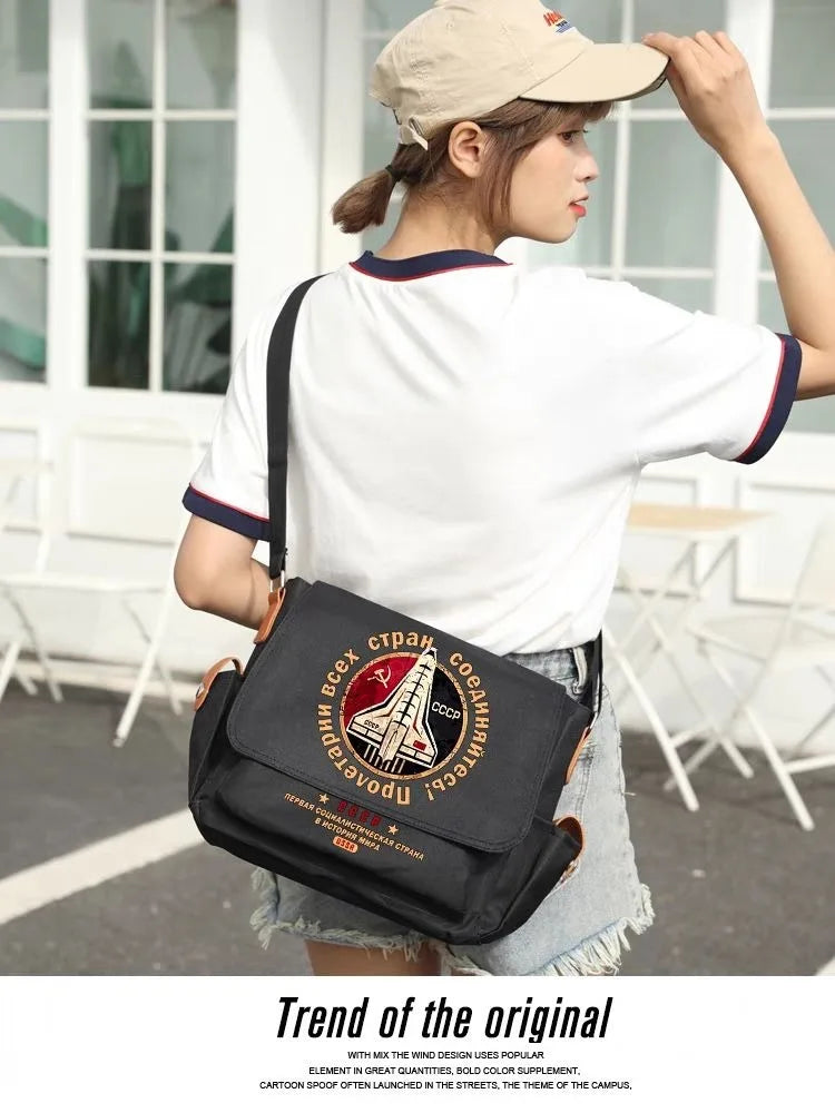 Black, Russian Soviet CCCP USSR Hammer Sickle, Student Kids Teens, Anime Messenger Crossbody Shoulder Bags for School Girls Boy