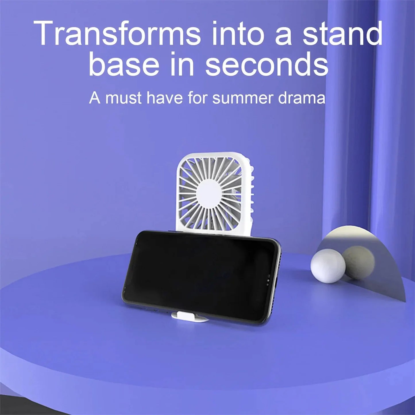 Compact Mini Fan Rechargeable Stand Small Pocket Fan with Three Wind Speeds Powerful Range Long-lasting Fan