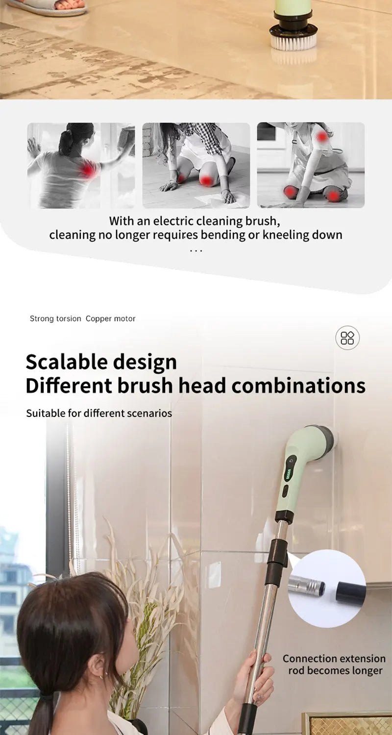 9-in-1 Multifunctional Wireless Electric Cleaning Brush Household Kitchen Bathroom Brush USB Handheld Rotating Cleaning tools