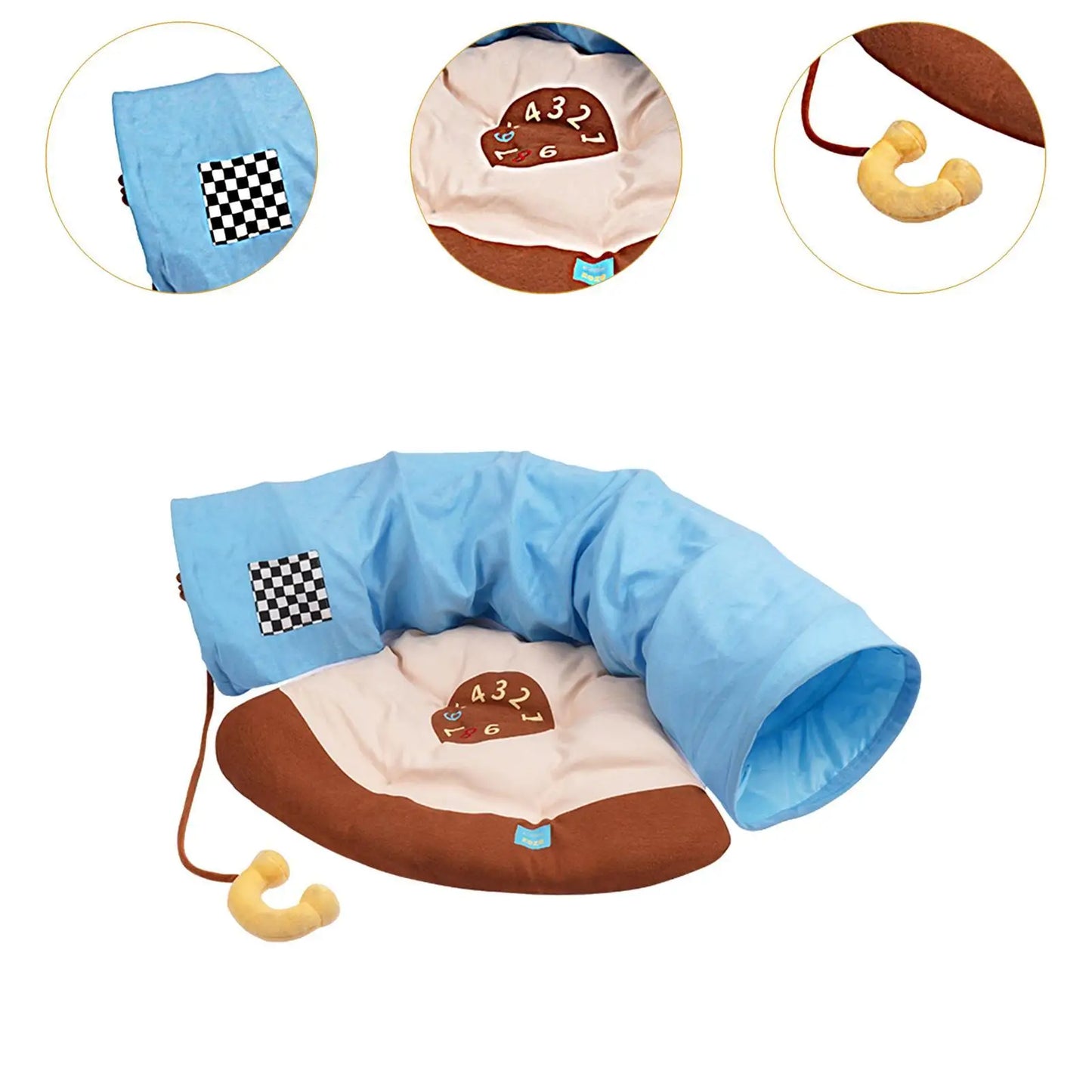 Cat Tunnel and Bed Toy Set Interactive Play Center Exercise with Removable Mat for Bunny Ferrets Indoor Outdoor Hamster