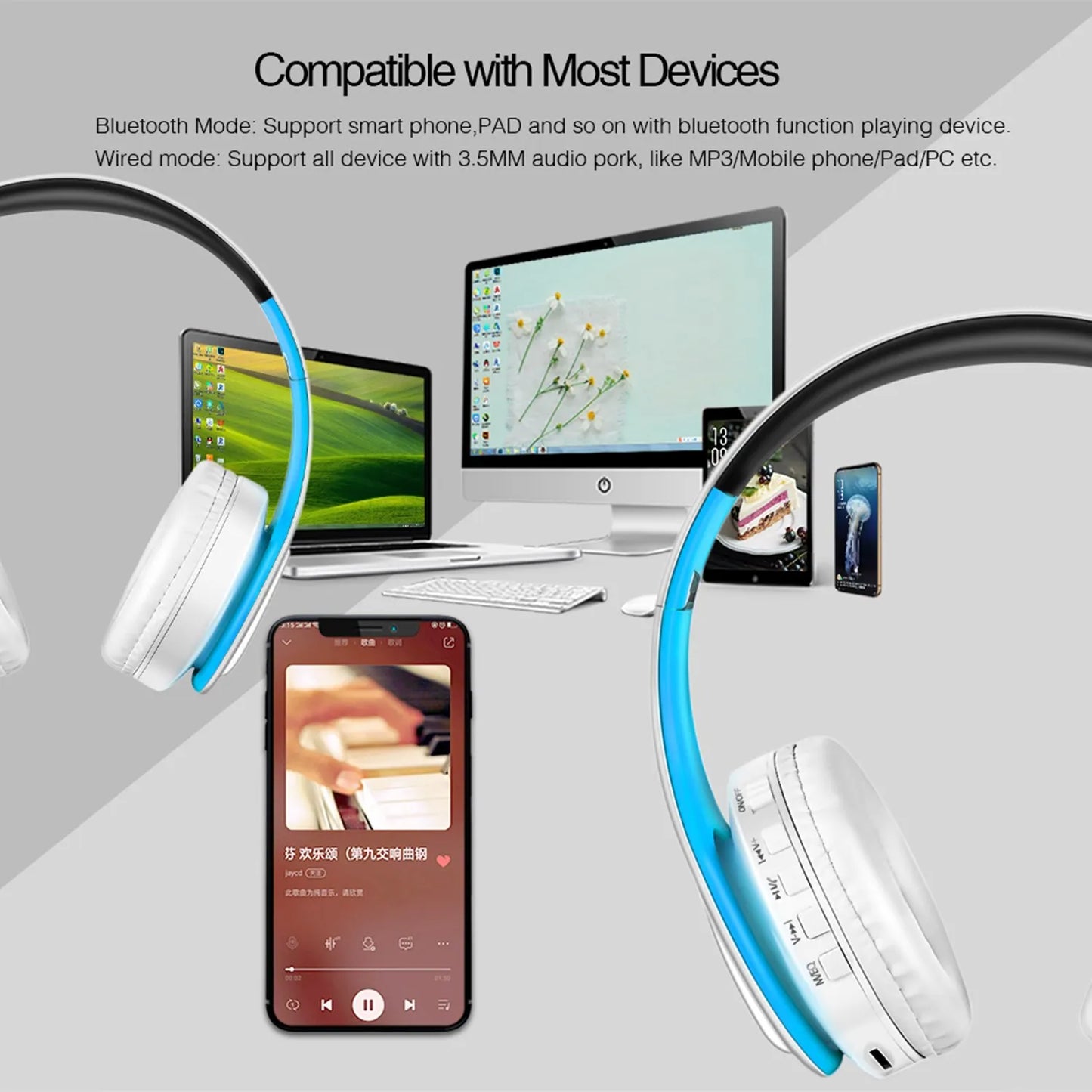 2024 Colorfuls Music Earphones Wireless Stereo Headphones Bluetooth Headset with Mic Support TF Card Phone Calls