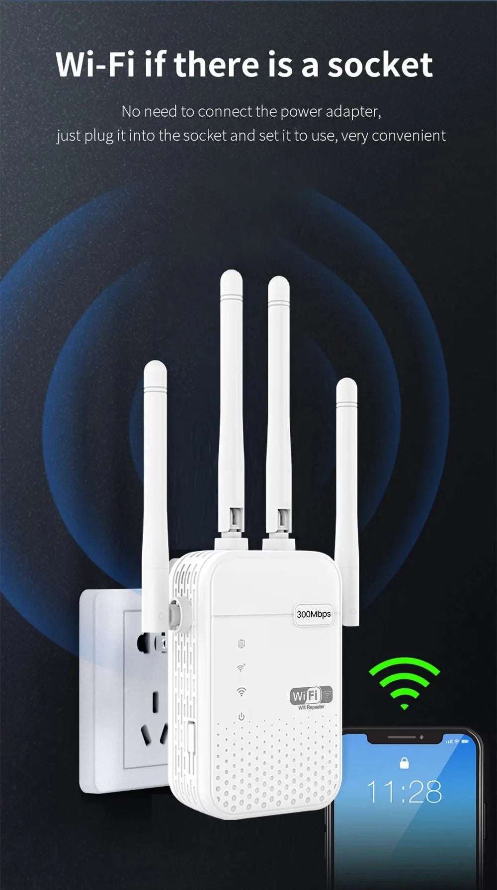 300Mbps Wireless WiFi Repeater 2.4G Signal Router 802.11N Long Range Wireless WiFi Extender Amplifier WIFI Booster