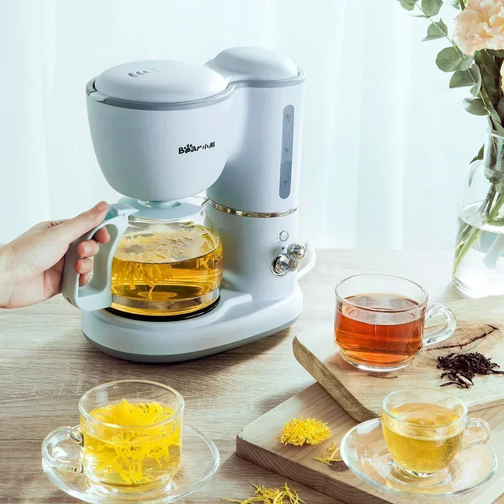 600ML American Coffee Maker Household Small Automatic Drip Mini Coffee Pot Flower Teapot Dual-Purpose Hot Drink 220V