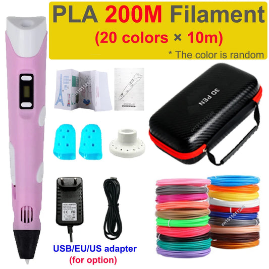 3D Printing Pen Children 3D Pen DIY Drawing Pens PLA Filament Birthday Christmas Boys Girls Gift For Kids With Travel Case