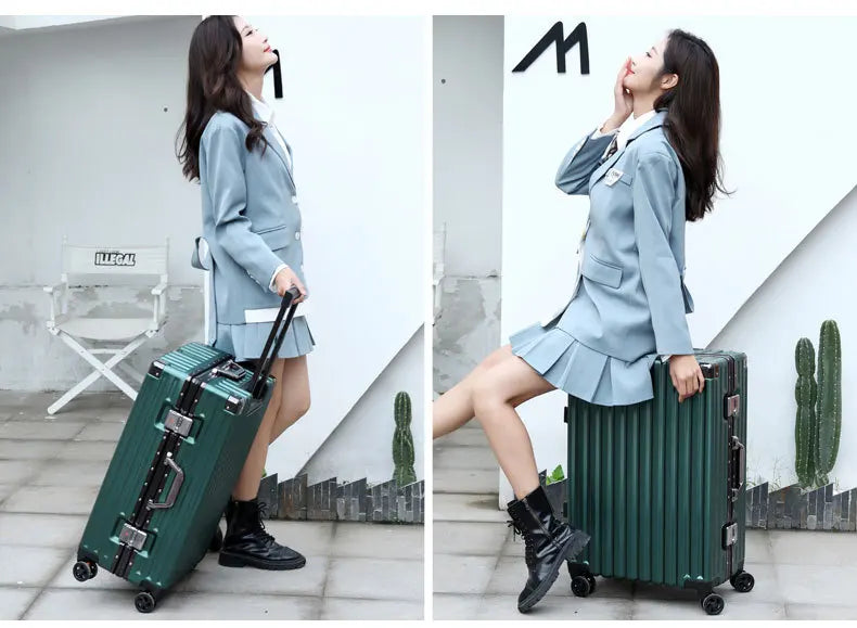 20inch 22inch 24inch 26inch Large Capacity Luggage Aluminum Frame Reinforced Anti-Collision Trolley Case Password Box Casual Suitcase Silent Wheel