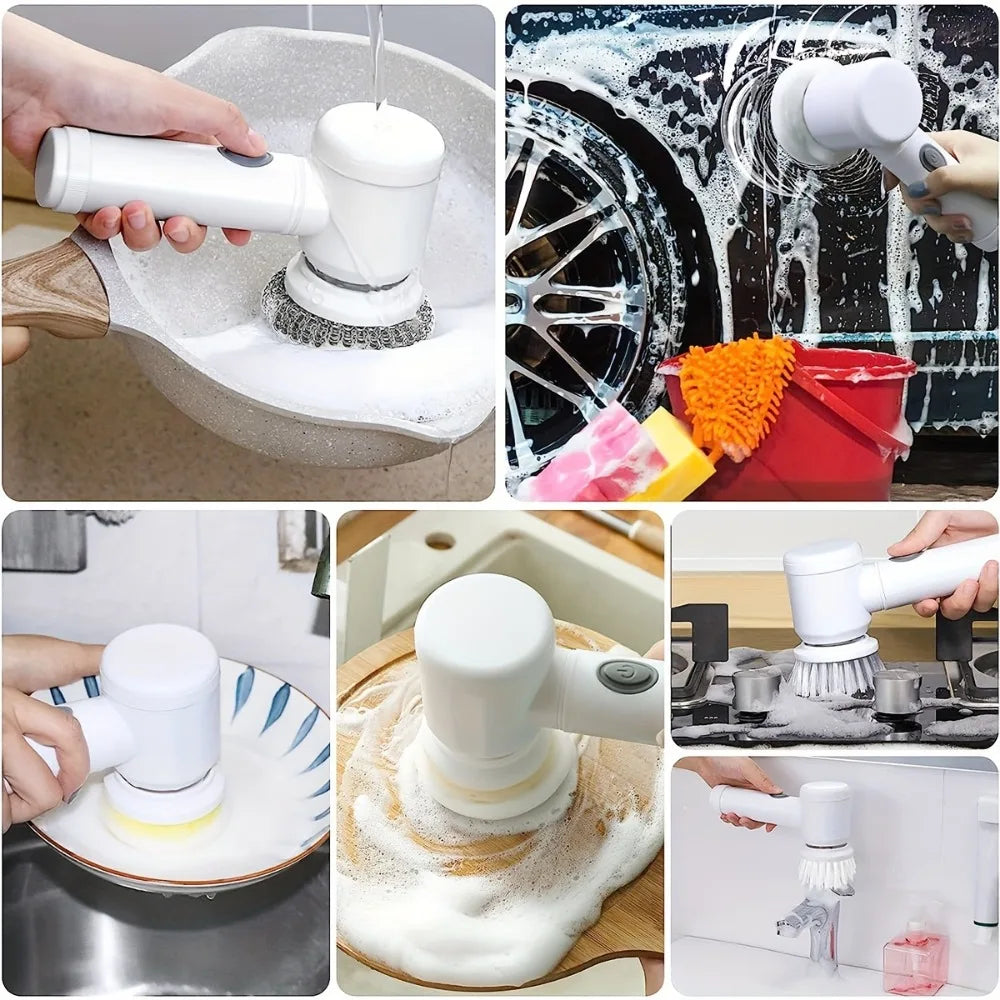 Coldless Electric Spin Scrubber,Bathroom Cleaning Brush Power Scrubber with 5 Replaceable Brush Heads, Electric Cleaning Brush