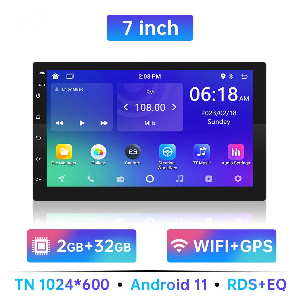 Android 11 Car Radio Autoradio 32G 2 Din 7"/9"/10" Universal WIFI GPS Car Audio Multimedia Player For Hyundai Nissan Toyota Kia