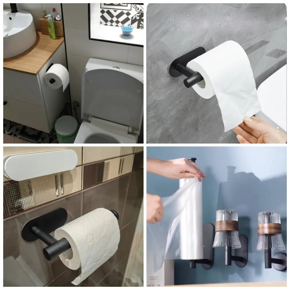 Adhesive Toilet Paper Holder Kitchen Roll Towel Rack Napkin Dispenser Absorbent Stand Tissue Hanger Bathroom Accessories