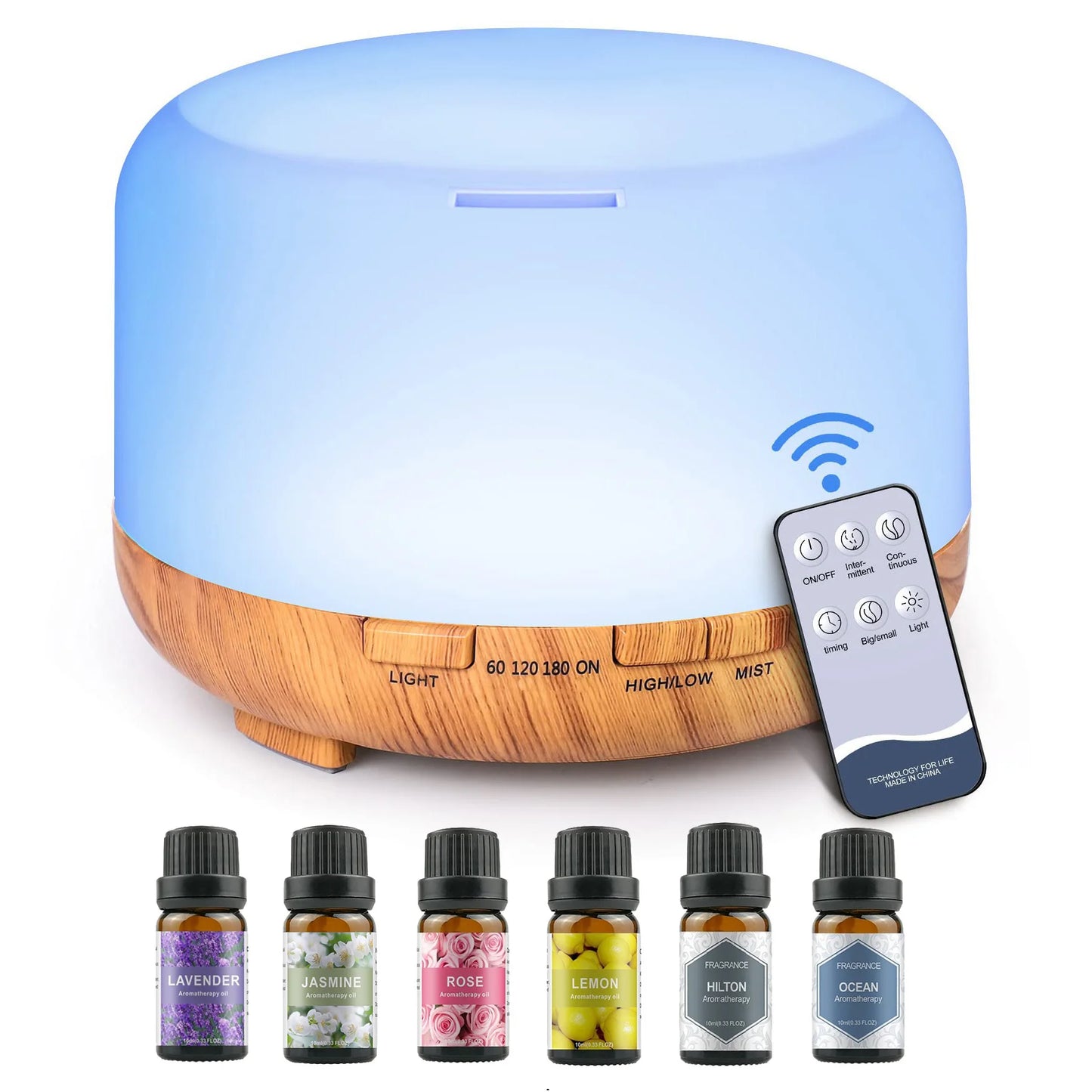 500ML Aroma Diffuser (Oils Optional), 5V 2A Essential Oil Aromatherapy Diffuser Humidifier with Remote Control  for Home Office