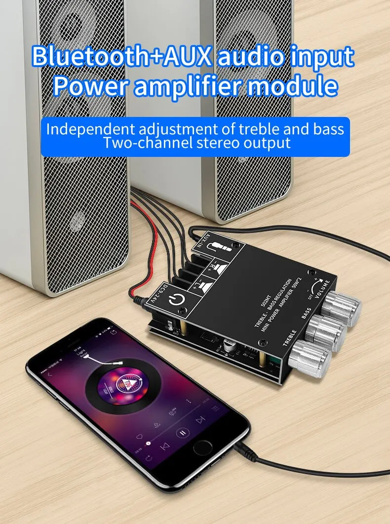 ZK-502MT Bluetooth 5.0 Subwoofer Amplifier Board 2.0 Channel High Power Audio Stereo Amplifier Board 2X50W Bass AMP