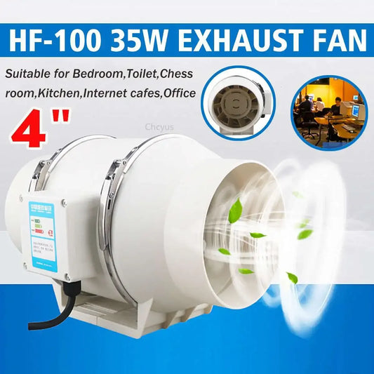 220V 4 Inch Low Noise Inline Duct Hydroponic Air Blower Fan Exhaust Fan for Home Bathroom Ventilation Grow Room