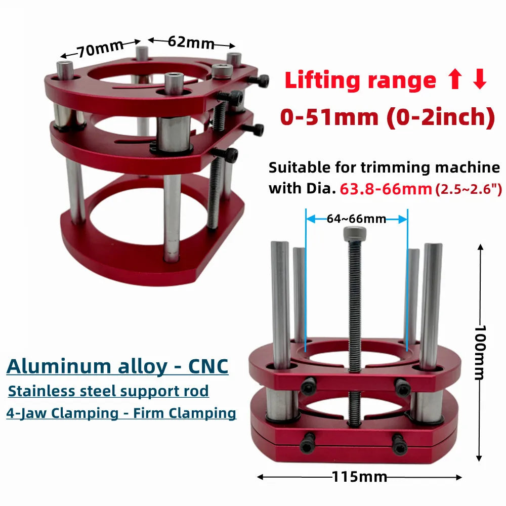 Aluminum Router Table Insert Plate Router Lift Kit for 65mm Diameter Motors Woodworking Workbench Trimmer Engraving Machine Tool