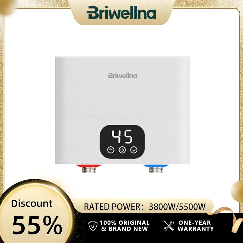 Briwellna Mini Tankless Electric Water Heater 110V/220V Under Sink Instant Hot Water Oversink Instantaneous Water Heater