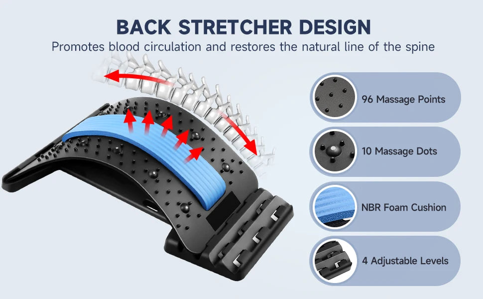 Adjustable Back Stretcher Waist Back Cracking Device Back Cracker 4 Level Spine Board Magnetic Therapy Shoulder Back Pain Relief