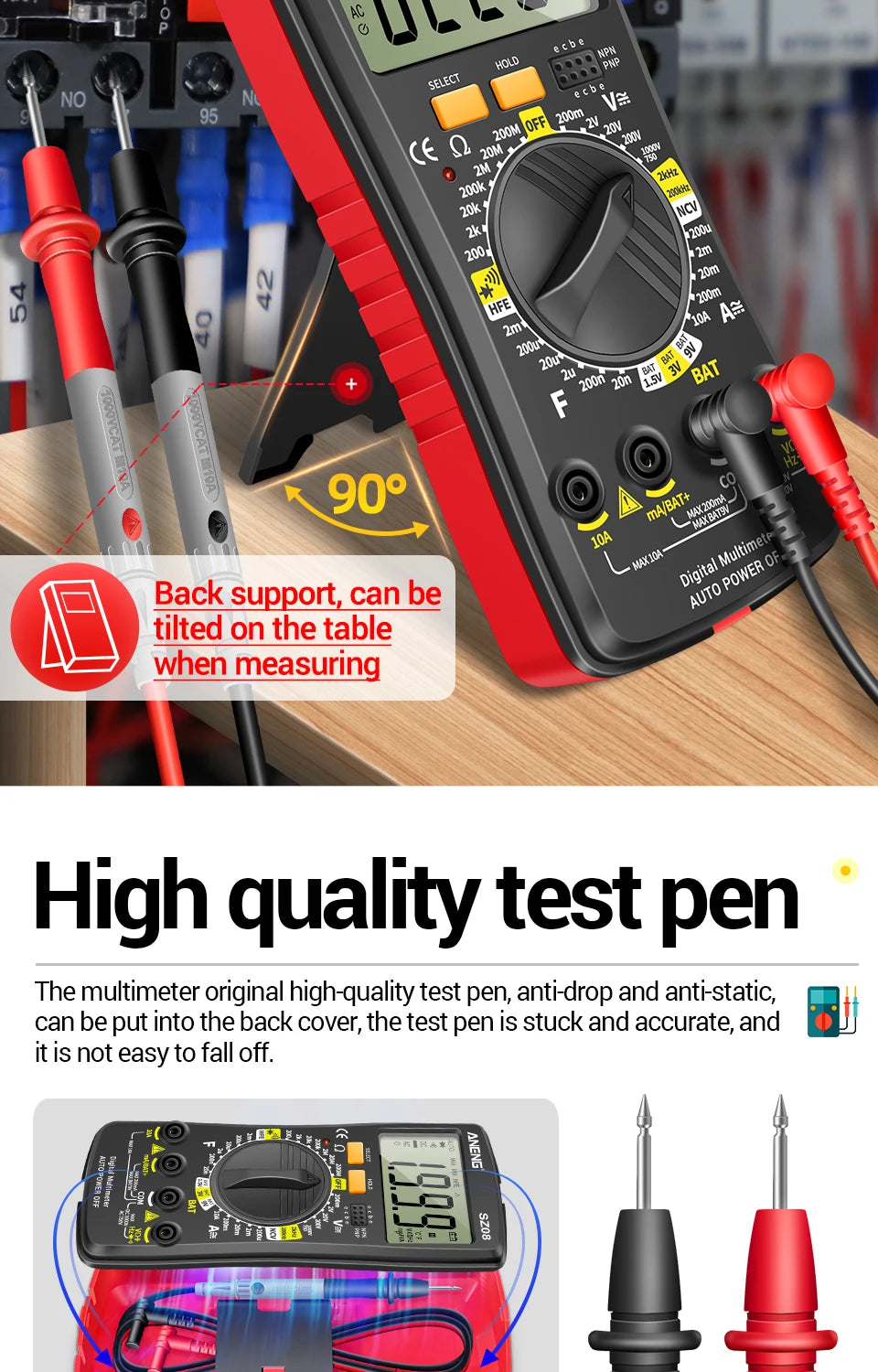 ANENG SZ08 Digital Ultra-thin Multimeter Storage Professional Meter Auto Voltmeter AC DC 220V Resistance Handhold Testers