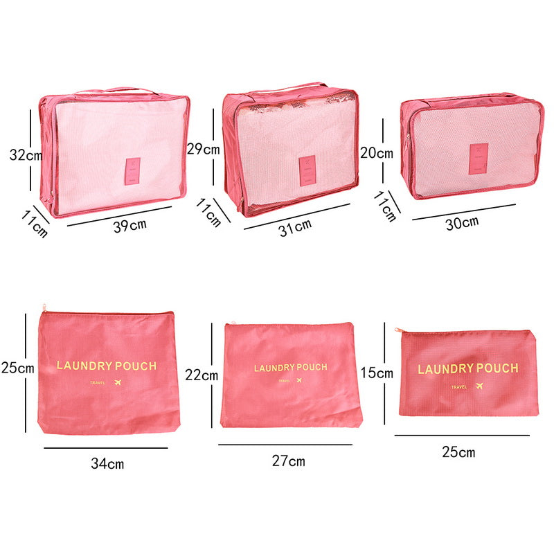 6 Pcs/Set Pink/Blue/Grey Travel Storage Bag Large Capacity Waterproof Luggage Clothing Underwear Storage Bag Bag With Zipper