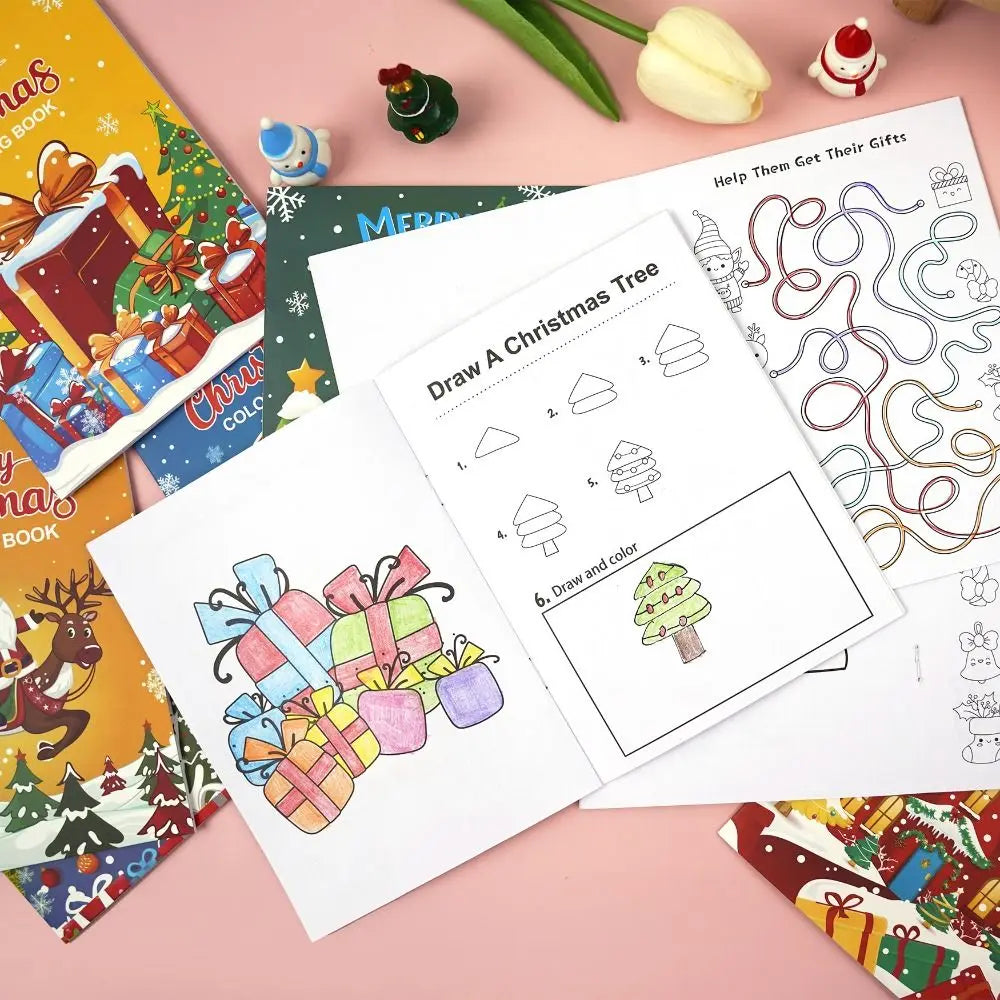 8PCS High Quality Christmas Theme Coloring Book Educational Montessori Gift Doodles Book Drawing Games Toys For Children