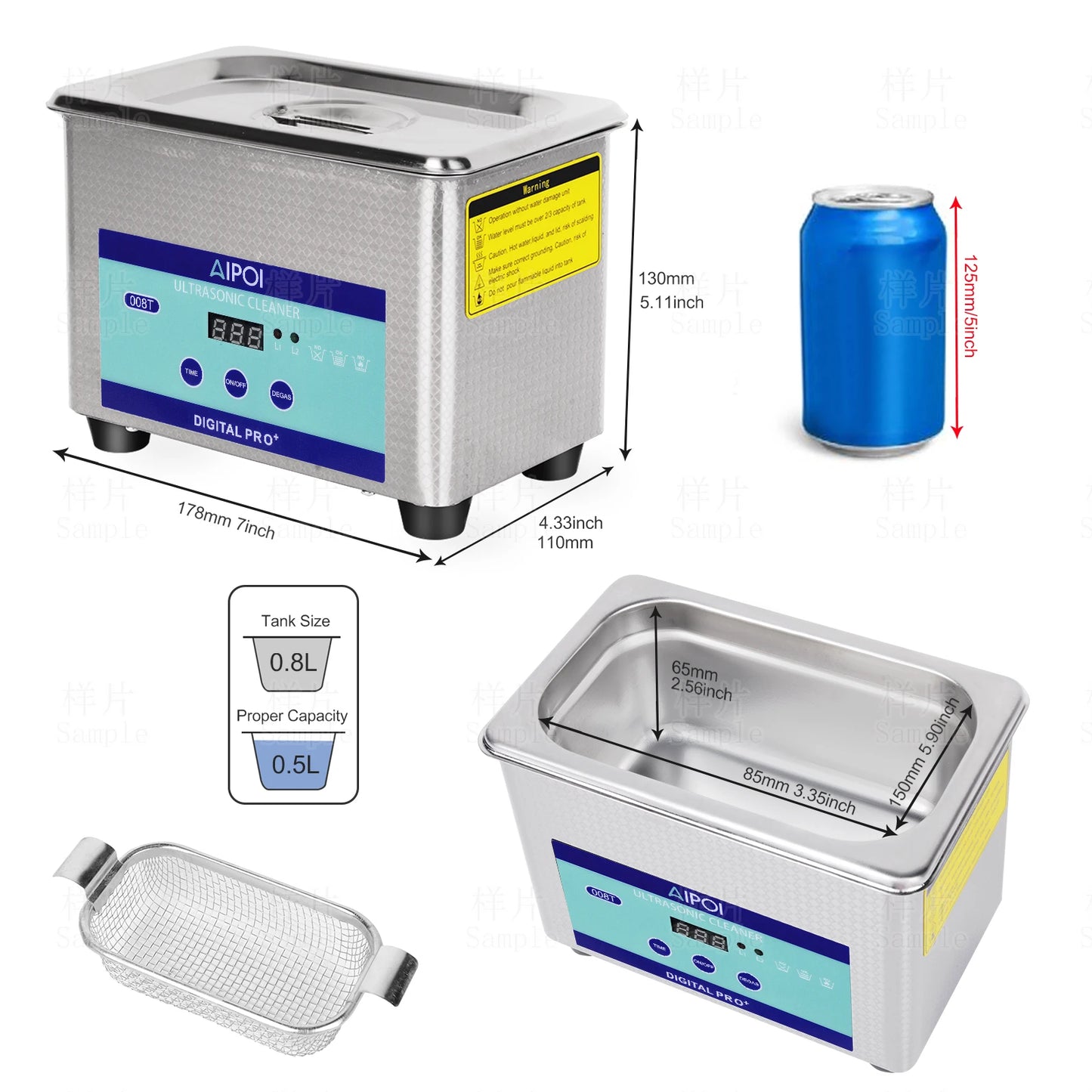 AIPOI Ultrasonic Cleaner 800ml, 40KHz, for Eyeglasses, Glasses, Sunglasses,Jewelry, Watches, Dentures Home Appliance