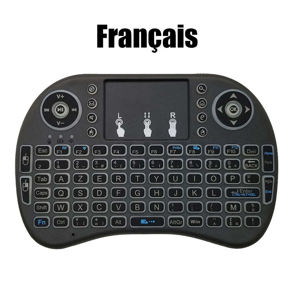 2.4G Air Mouse with Touchpad Keyboard i8 Arabic French Spanish Russian Backlit Mini Wireless Keyboard for PC Android TV Box