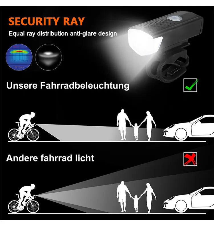 2218 Bike Light Set USB Rechargeable Front Light with Taillight Easy to Install 3 Modes Bicycle Accessories for the Bicycle